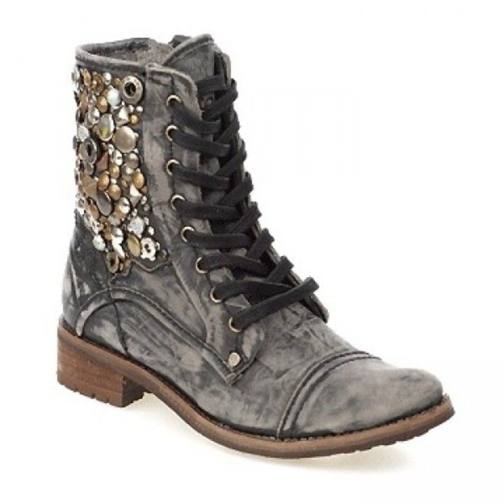 Free People Gray Embellished Combat Boots